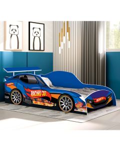 Cama Carro Racing Solteiro para Meninos Mdf - Racing Car Relâmpago / Azul