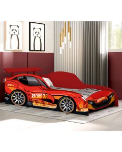 Cama de Solteiro Carros Menino Vermelho - Vermelho / Racing Car